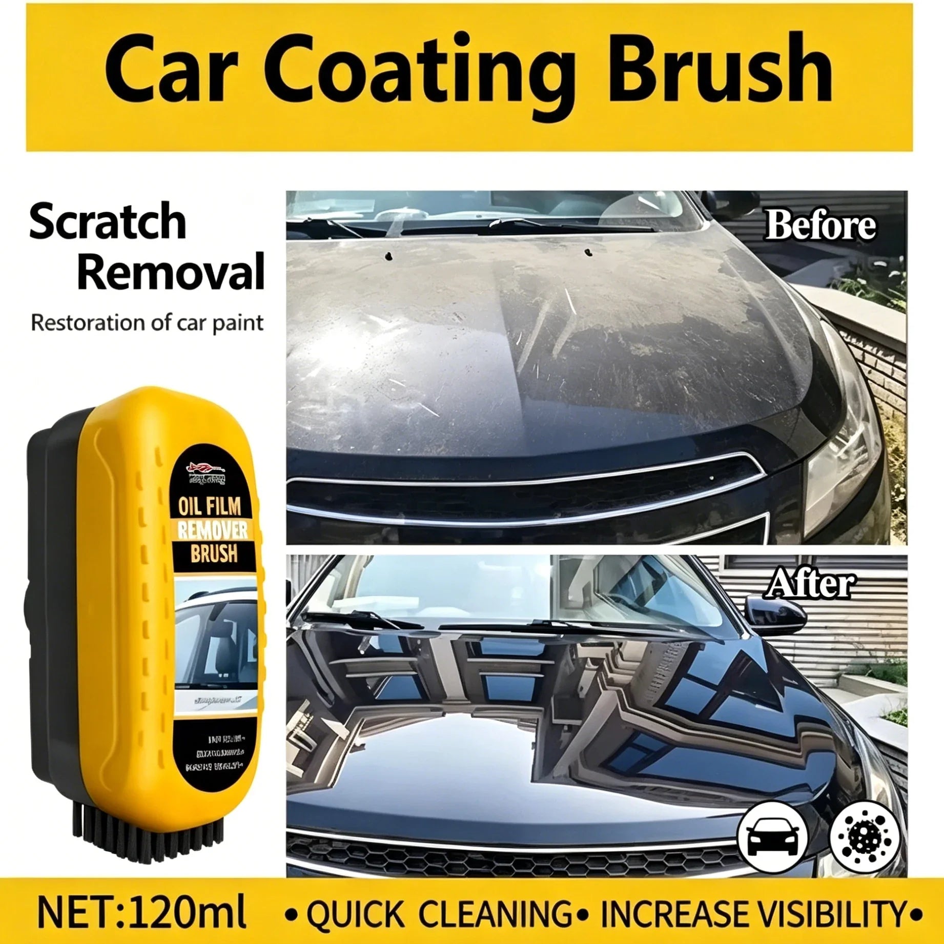 High Efficiency Car Windshield Oil Stain Remover Brush, Clear Bright Auto Glass Oil Film Cleaner LadyShow.Store