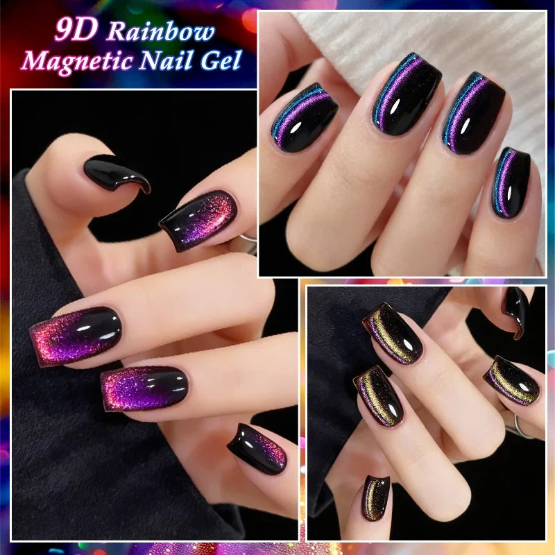 9D Rainbow Cat Magnetic Gel Nail Polish Chameleon Galaxy Effect Magnetic Semi Permanent Soak Off UV Gel Varnish Nail Supplies Tri Light Beauty