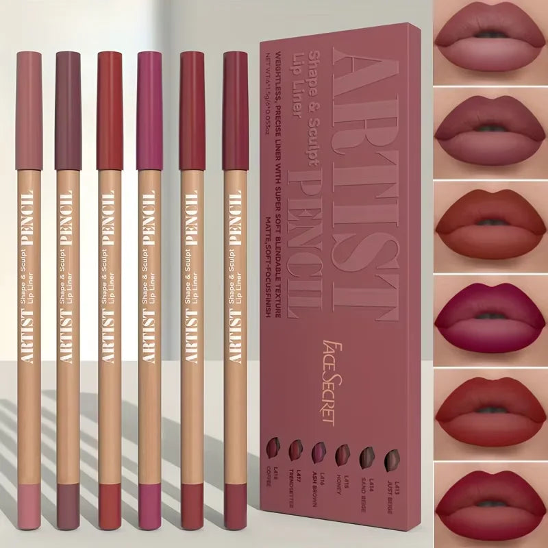 6pcs Velvet Matte Lip Liner Pencils Set Long-Lasting Non-Drying Perfect for Lining Filling Lips Versatile for All Skin Typ LadyShow.Store