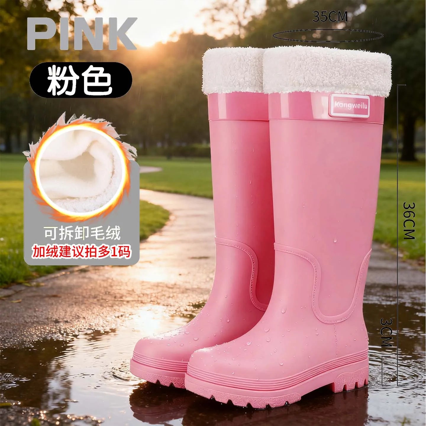 High-top rain boots, women's rain boots, lined adult outer wear, waterproof hiking boots, anti-slip shoes, durable sole LadyShow.Store
