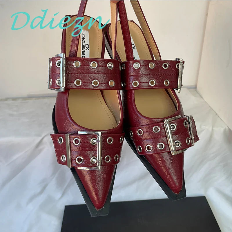 New Women Sandals Shoes Pointed Toe 2026 Spring Fashion Shallow Footwear Slingbacks Ladies Sandals Flats Shoes Big size LadyShow.Store