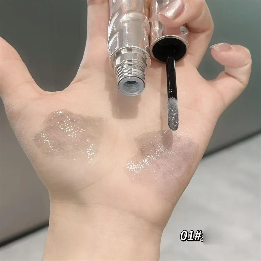 Crystal Nude Gray Glossy Lip Stain Mirror Korean Lip Glaze Sheer Nude Glitter Lip Tint Watery Shine Plumping Lipgloss Cosmetics Pi-Mart