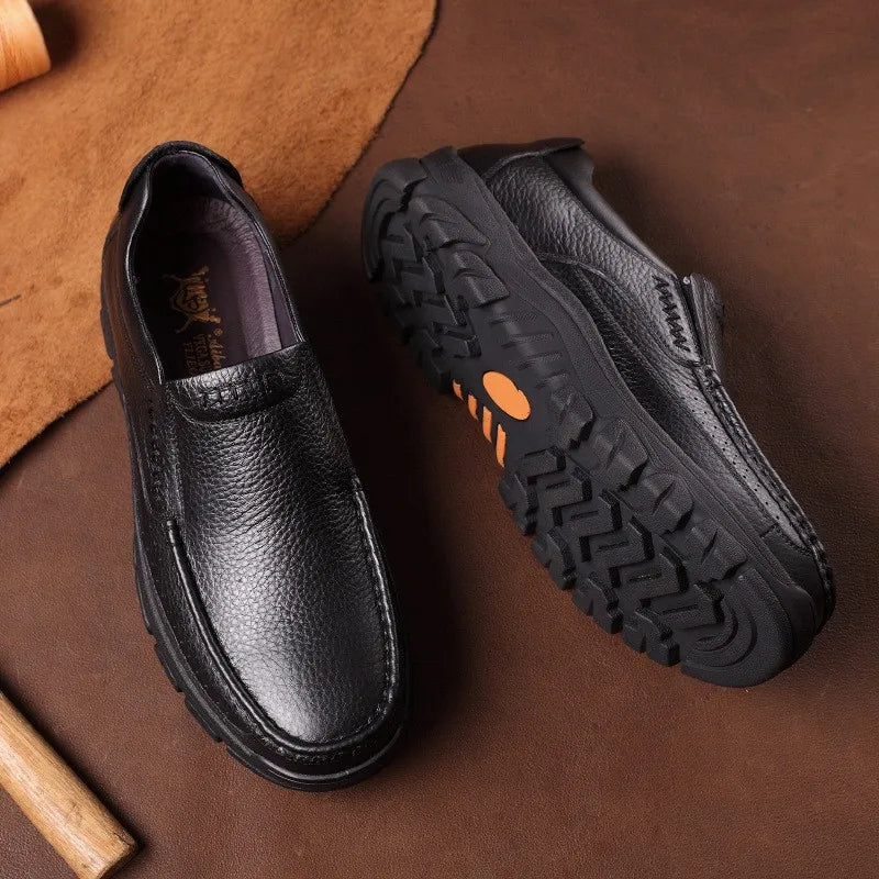 Autumn Genuine Leather Men's Casual Business Leather Shoes Lightweight Breathable Anti Slip Casual Leather Shoes Men Shoes Pi-Mart