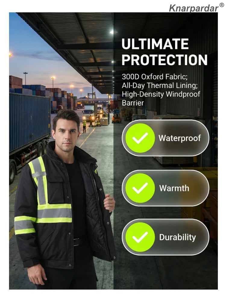 Winter Black Jacket High Visibility Warm Jacket for Men With Customized Logo Waterproof Jacket Reflective Parka Jacket Workwear Pi-Mart