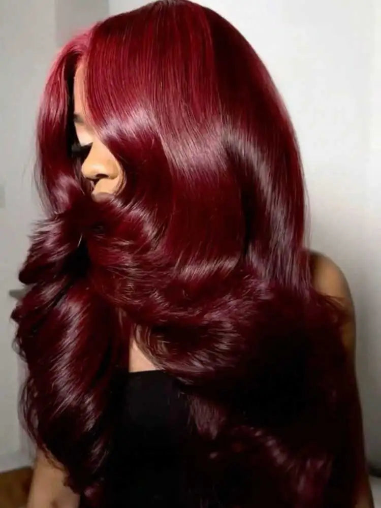 30 Inch Burgundy Body Wave Human Hair Wigs 13x4 HD Lace Frontal Wig Colored 99j Wet And Wavy Curly Lace Front Human Hair Wigs LadyShow.Store