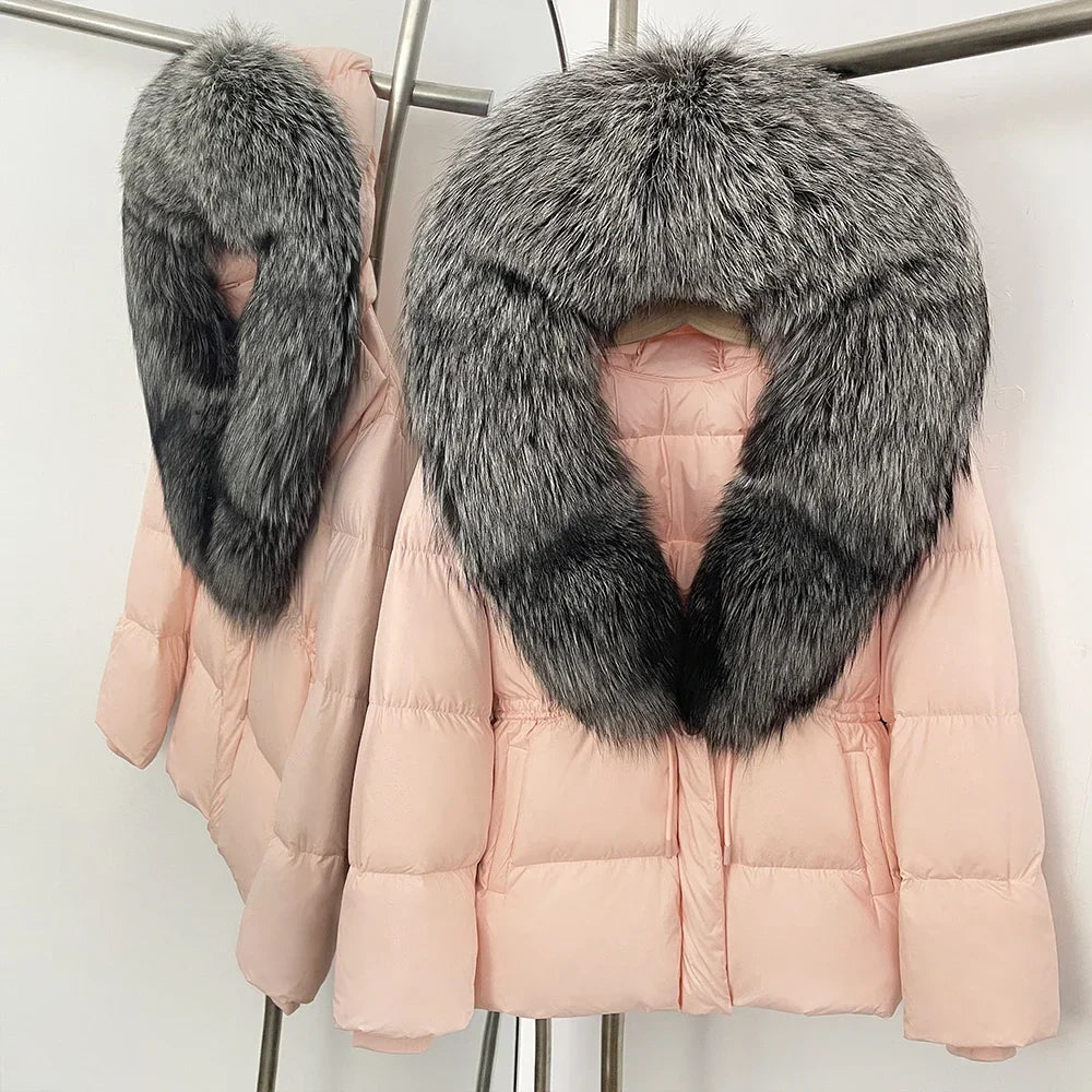 Reality Fur Jacket Real Fur Collar Duck Down Coat Female Winter Hooded Warm Fox Fur Coat Women Natural Raccoon Fur Puffer Jacket LadyShow.Store