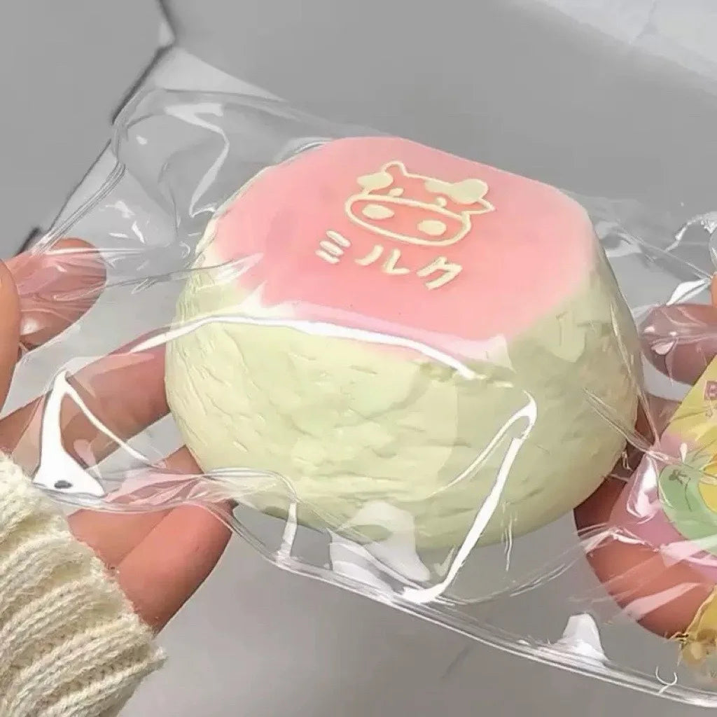 Kawaii Milk Cow Squishy Toy Soft Silicone Stress Relief Slow Rising Squeeze Toys Cute Pink Sensory Fidget Toys for anti-Anxiety Pi-Mart