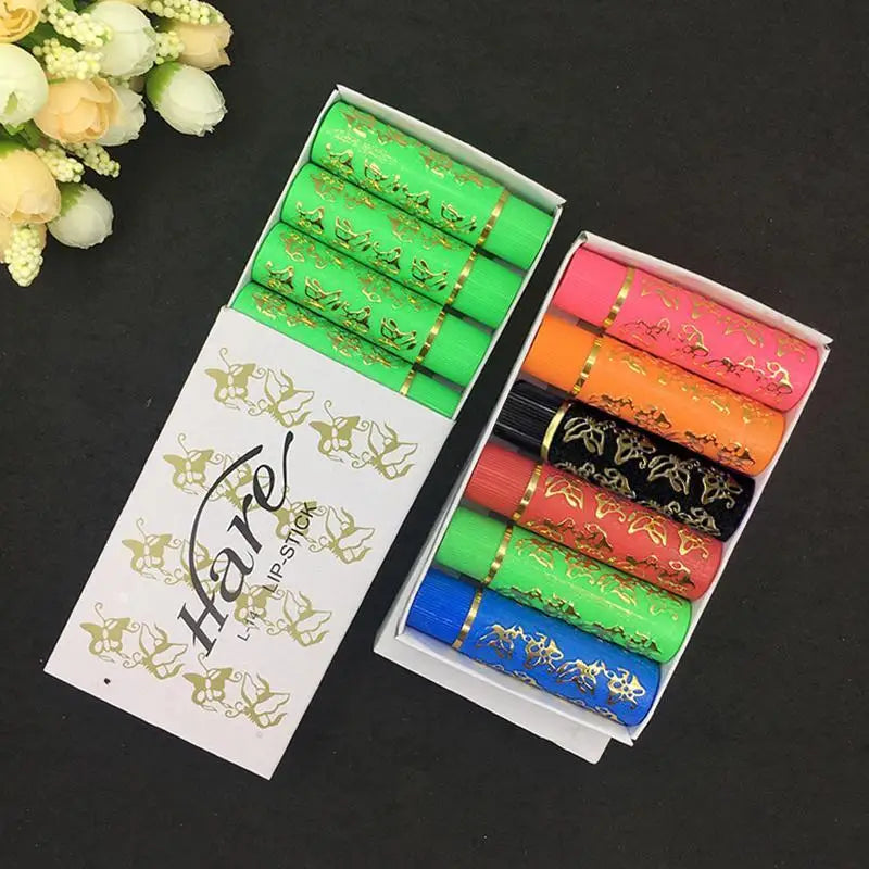 6PCS/Box Lipstick Dark Green Magic Lipgloss Lipstick Long Lasting Waterproof Butterfly Lip Tint Cosmetics Makeup Maquiagem Tri Light Beauty