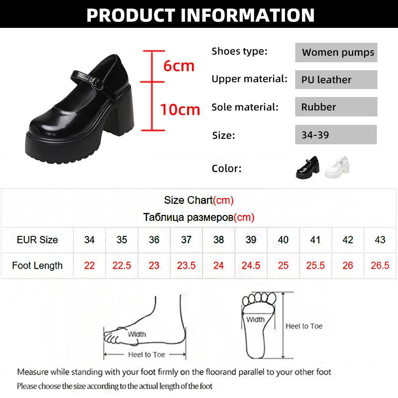 Black Super High Heels Mary Jane Shoes Women 2026 Goth Chunky Platform Pumps Woman Plus Size Ankle Buckle Party Lolita Shoes 42 Pi-Mart