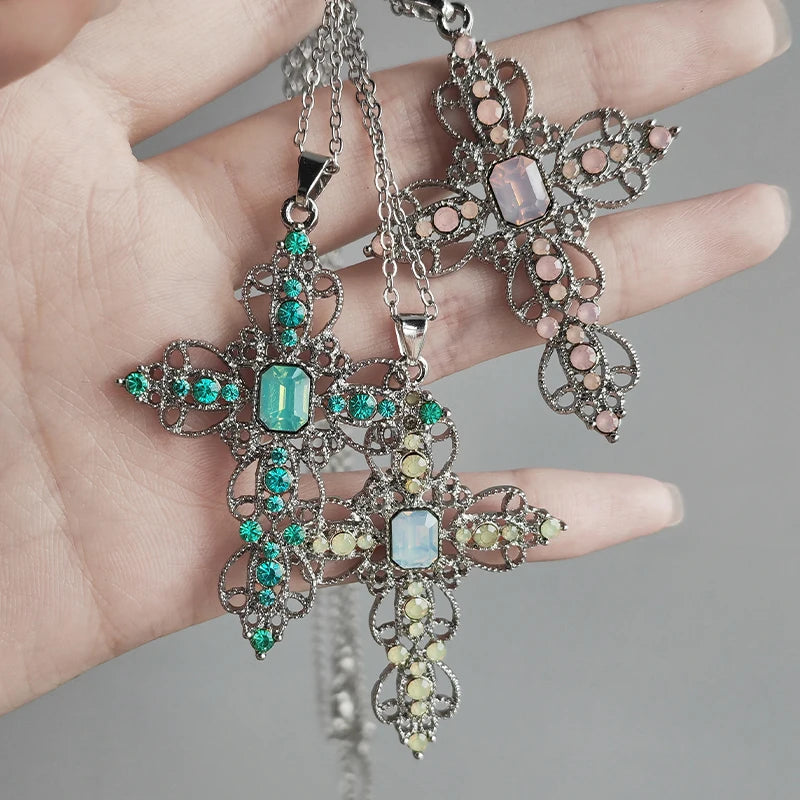 Gothic Big Zircon Cross Necklace Unisex Y2K Irregular Goth Large Cross Pendant Necklaces  for Men Women Couple Necklace Jewelry Pi-Mart