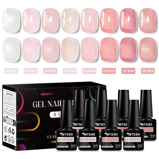 8pcs Nude Jelly Gel Nail Polish Set With Box Translucent Color Semi Permanent Soak Off UV LED Gel Varnish Nail Supplies Manicure Tri Light Beauty