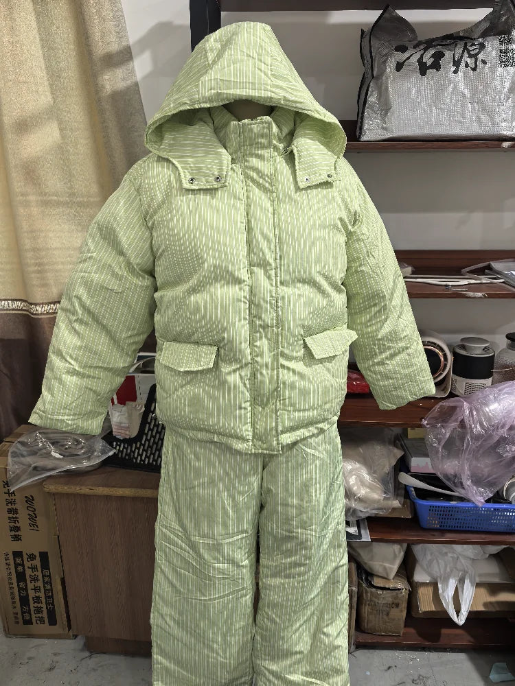 Chic Leopard Hooded Puffer Coat Set Women Quilted Full Sleeve Zip Jacket Wide Leg Pants 2026 New Lady Winter Thicken Warm Outfit Pi-Mart