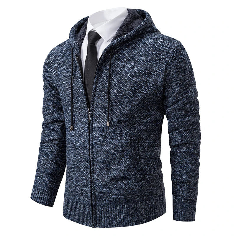 Autumn And Winter New Jersey Men's Casual Sports Coat Solid Color Stand Collar Wweater Grab Fleece Warm Zipper Cardigan Pi-Mart