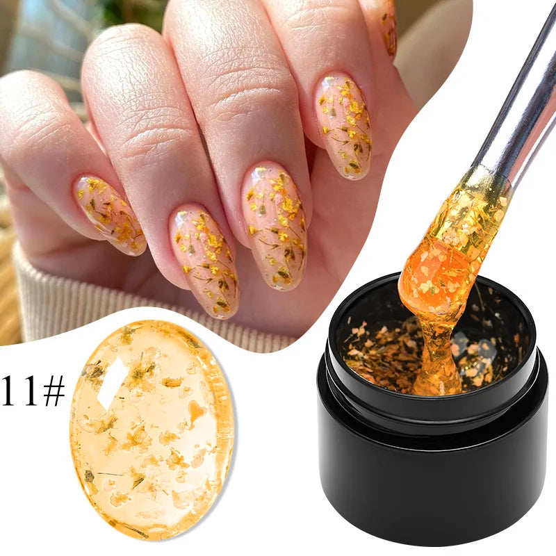 MEET ACROSS 5ml Colorful Flower Fairy Gel Nail Polish Purple Pink Natural Dried Flower Gel Semi Permanent UV Varnish Nails Art Tri Light Beauty