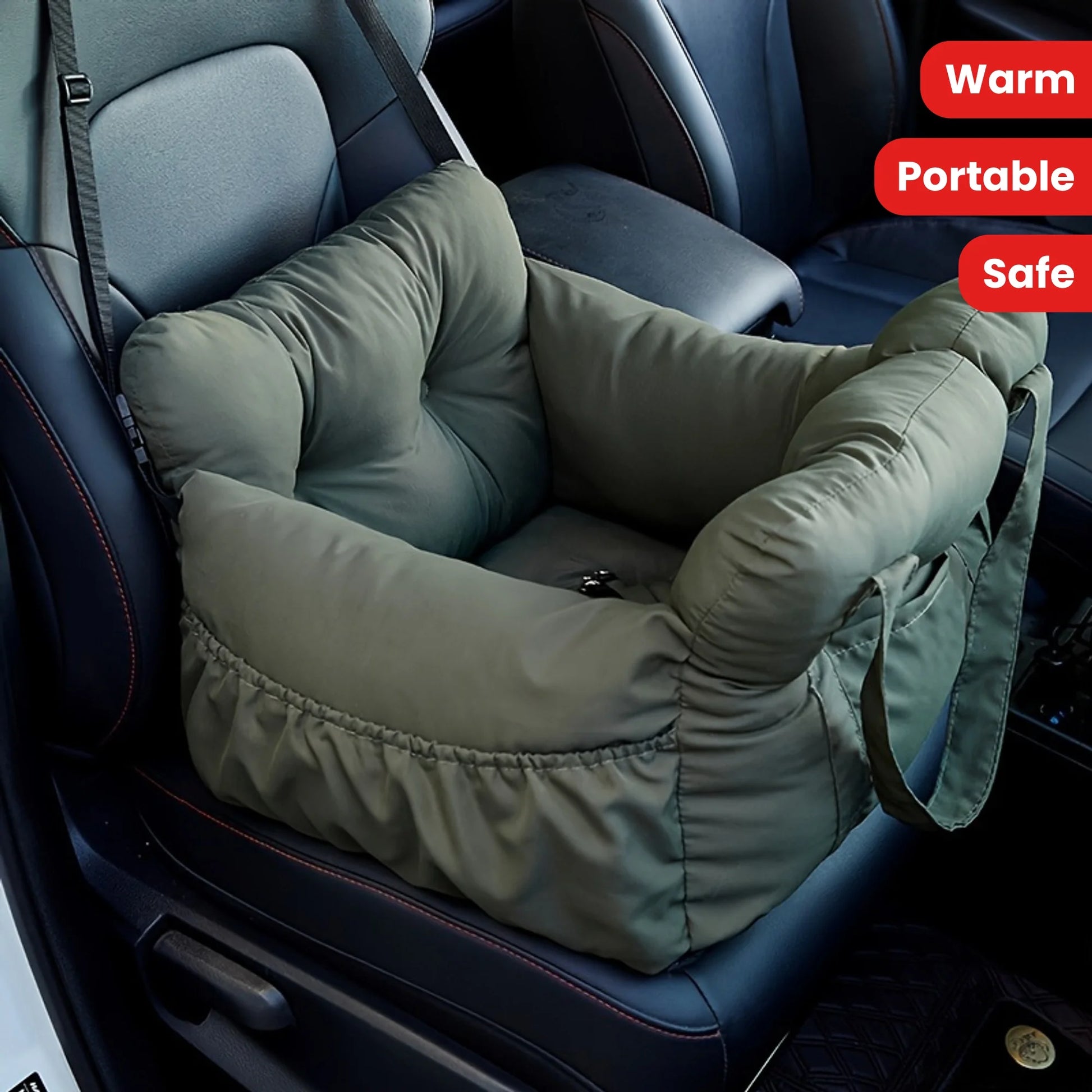 Dog Car Seat with Safety Belt - Non-Slip Pet Car Bed for Small Dogs, Washable Travel Carrier with Secure Straps for Safe Car Pi-Mart