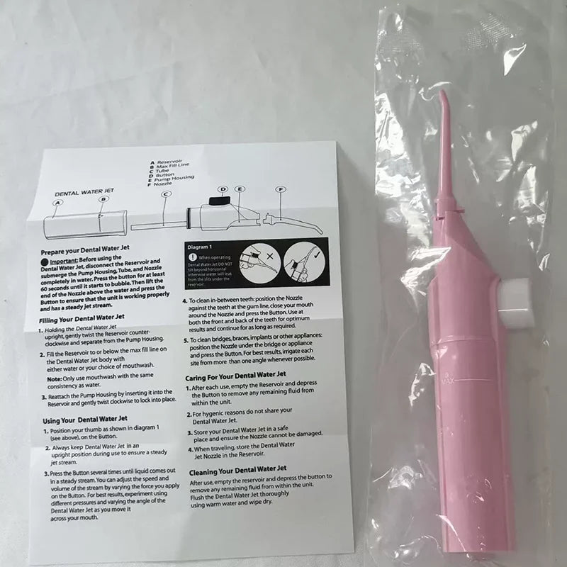 Portable High Pressure Oral Irrigator Household Dental Floss Manual Water Toothpick for Teeth Cleaning Tri Light Beauty