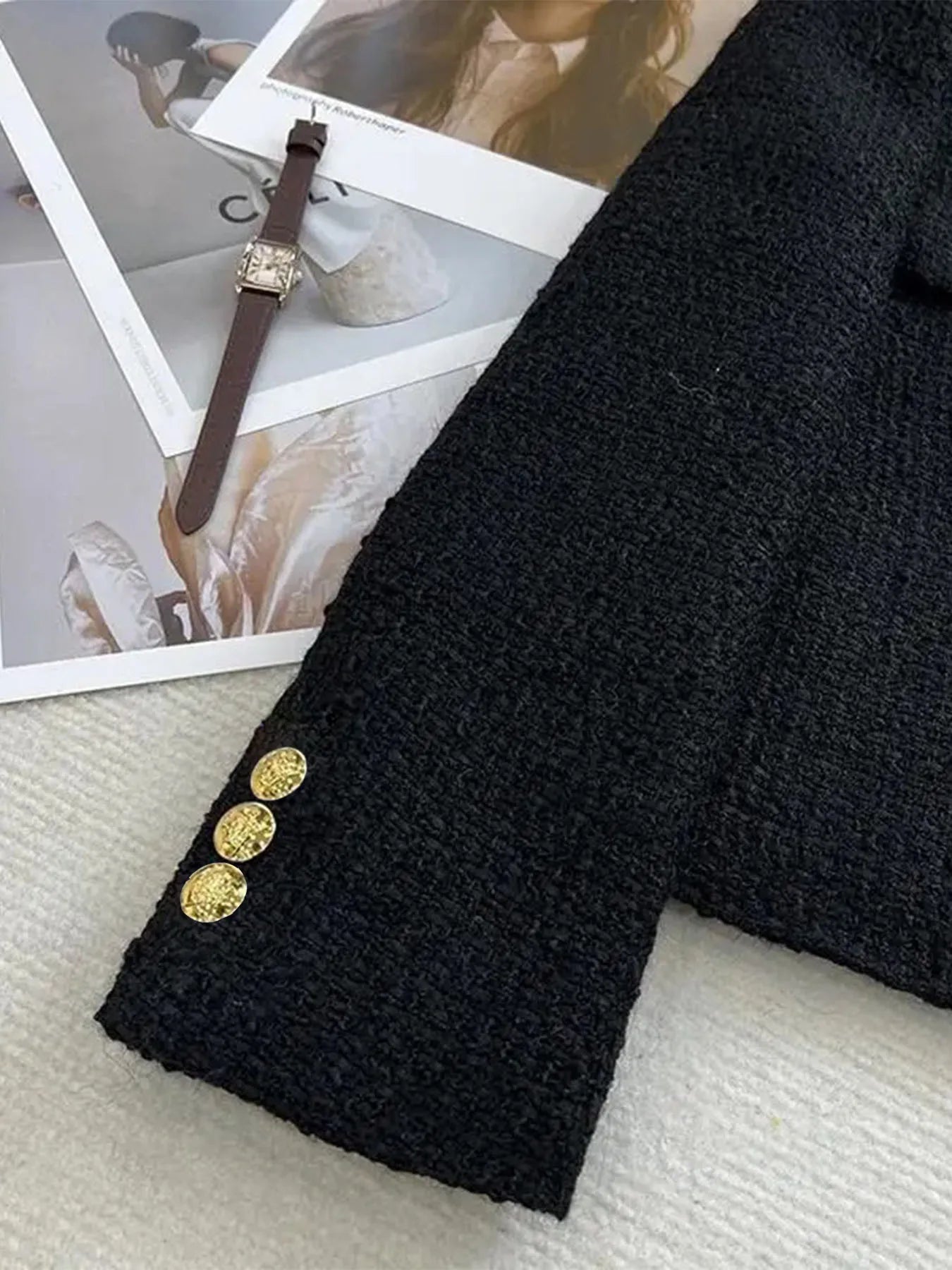 French Wool Tweed Coat Fashion High-end Gold Button Short Slim Temperament Spring and Autumn Korean Coats Women Jacket New LadyShow.Store