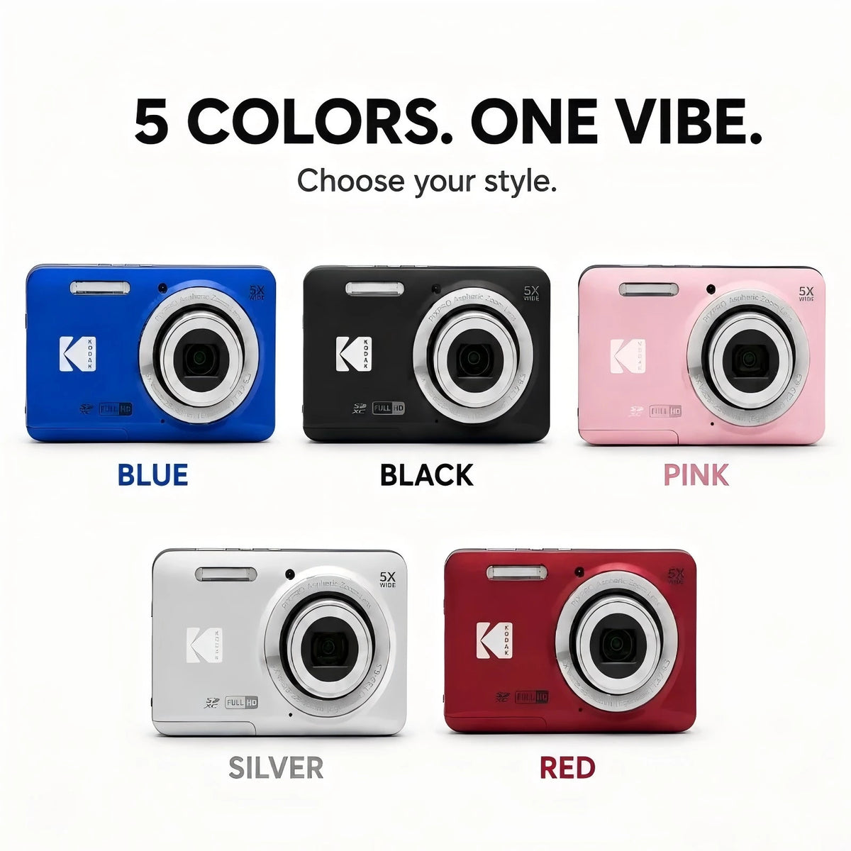 KODAK PIXPRO FZ55-RD 16MP Digital Camera 5X Optical Zoom 28mm Wide Angle 1080P Full HD Video 2.7" LCD Vlogging Camera Pi-Mart