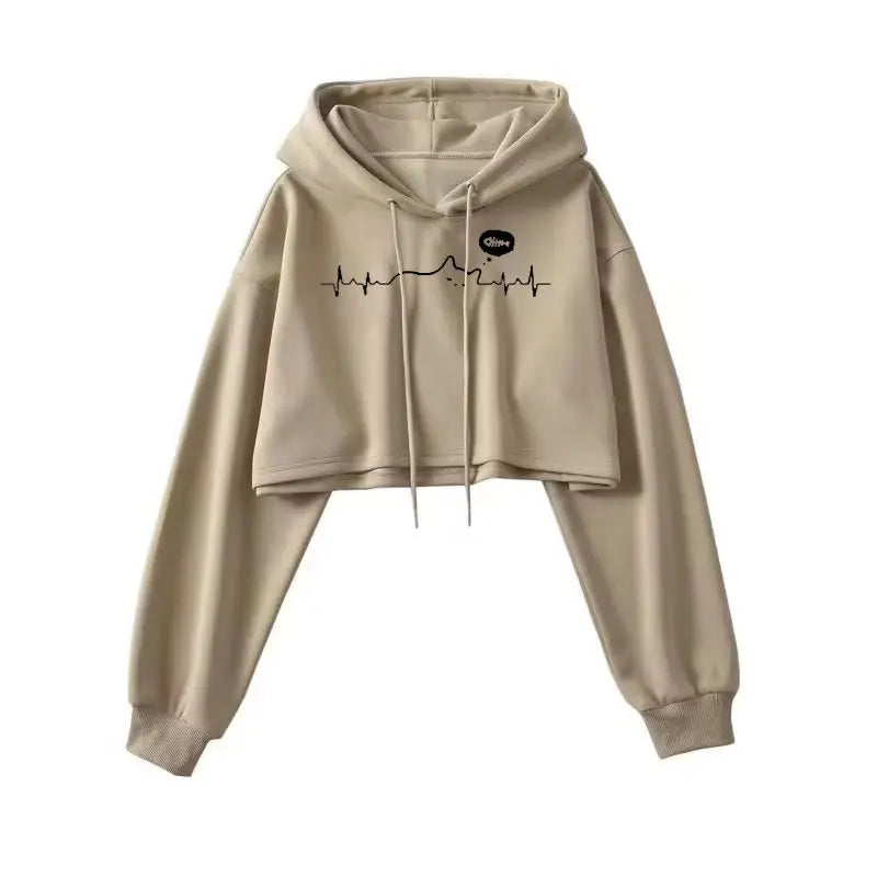 Sexy Short Hooded Sweatshirts Women Fashion Solid Color Long Sleeve Crop Tops Korean Streetwear Pullover Hoodies Female LadyShow.Store