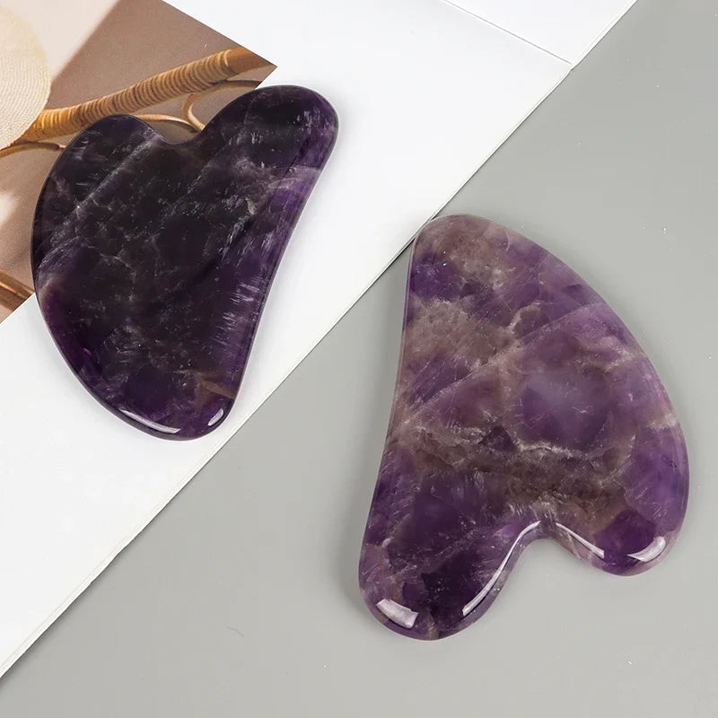 Natural Stone Face Care Massager Rose Quartz Amethyst Crystal Facial Gua Sha Tool Skin Massage Mineral Stone Beauty Products Tri Light Beauty
