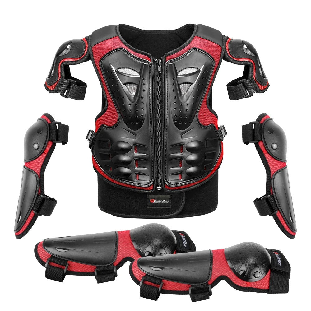 Kid's Motorcycle Armor Vest Protection Motocross Body Armor Jacket Protective Armors Riding Kneepads Moto Full Armor Children LadyShow.Store