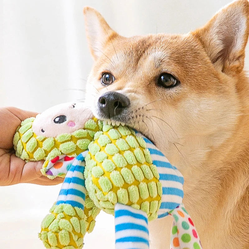 Cute Animals Plush Dogs Cats Toy Interactive Squeaky Puzzle Toy Bite Resistant Teeth Grinding Cleaning Pet Chewing Supplies Pi-Mart
