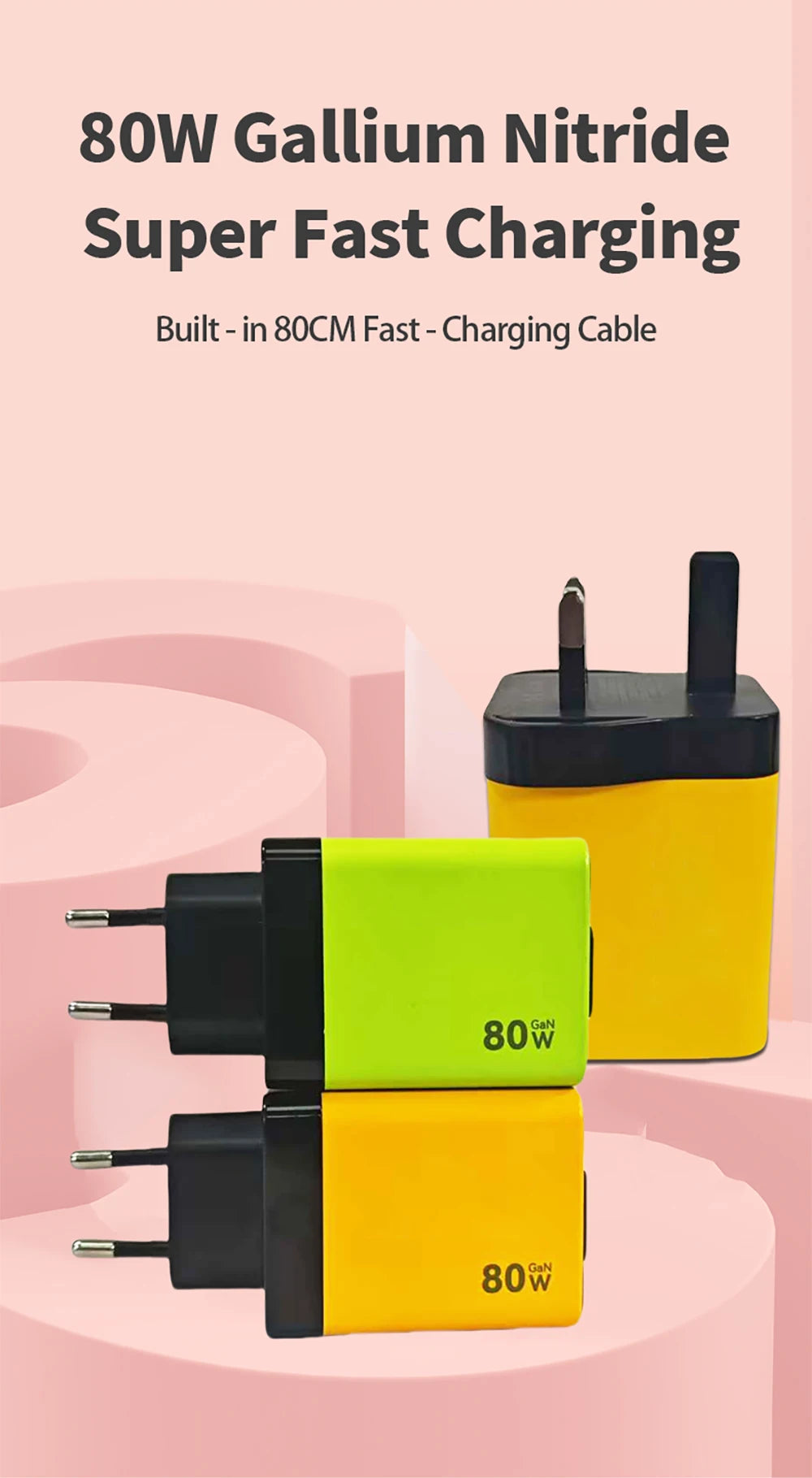 Elough 80W Gallium Nitride Charger Scalable Data Cable for Iphone Huawei A+C Full Protocol Multi Port Charging Head Pi-Mart