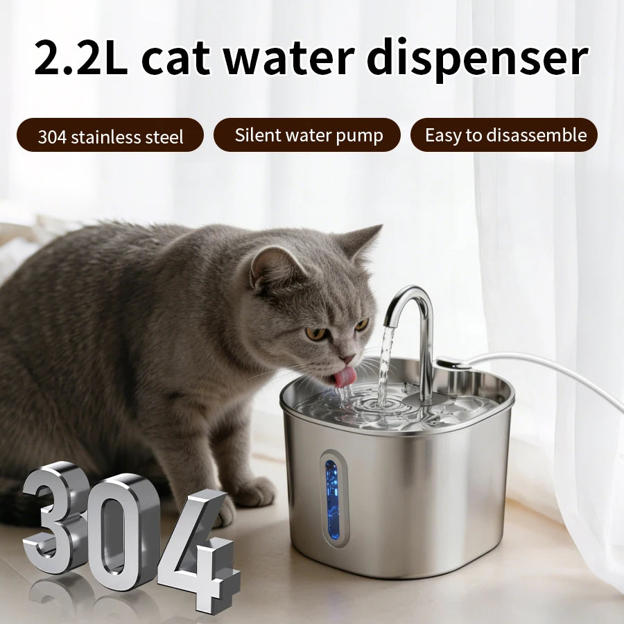 Large Capacity Cat Water Fountain Stainless Steel Automatic Pet Drinking Fountain for Indoor Cats Dogs Quiet Cat Water Dispener Pi-Mart