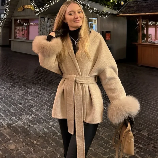 TARUXY Fox Fur Woolen Coats Women's Short Coat Office Lady Removable Elegant Double-sided Wool Overcoat 2025 New Cardigan Jacket LadyShow.Store