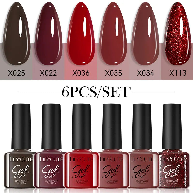 LILYCUTE 6Pcs/set 7ml Coffee Series Gel Nail Polish Kit 125 Colors Manicure Semi Permanent Soak Off UV Nail Art Gel Varnish Tri Light Beauty