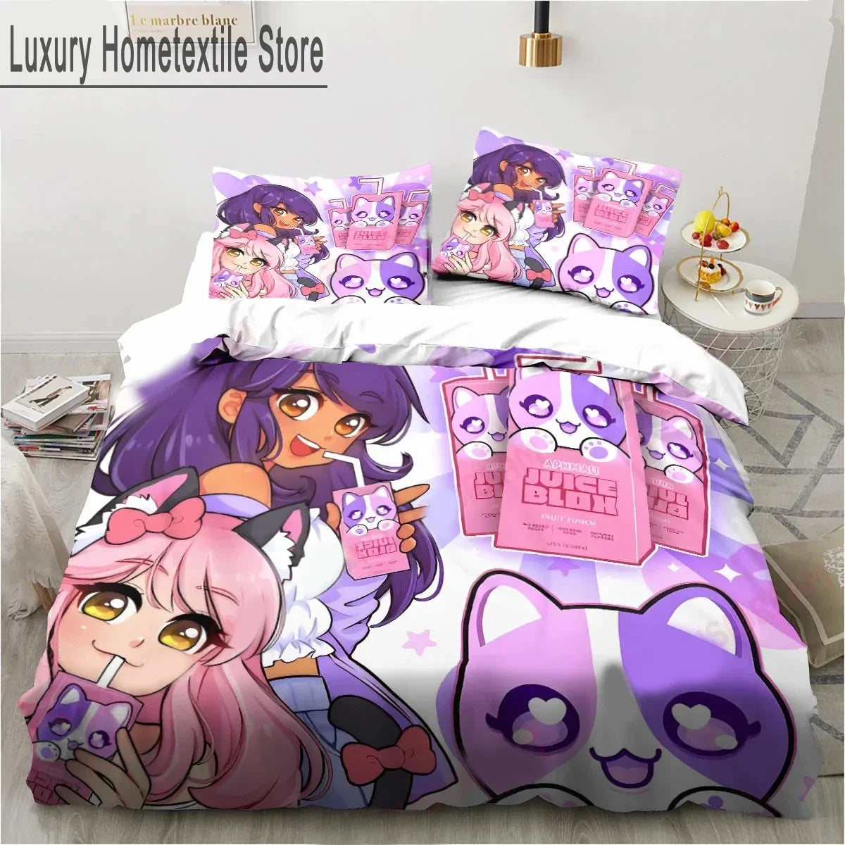 Cartoon Game Cute Aphmau with Wings Bedding Set Boys Girls Twin Queen King Size Duvet Cover Pillowcase Bed boys Adult Pi-Mart
