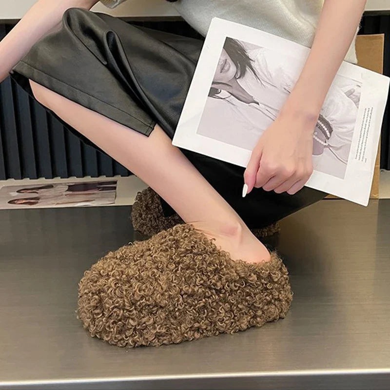 Winter 2026 Fashion Women's Shoes Comfortable Plush Velvet Warm Fluffy Slippers Home Non-slip Lightweight Soft Indoor Slippers LadyShow.Store