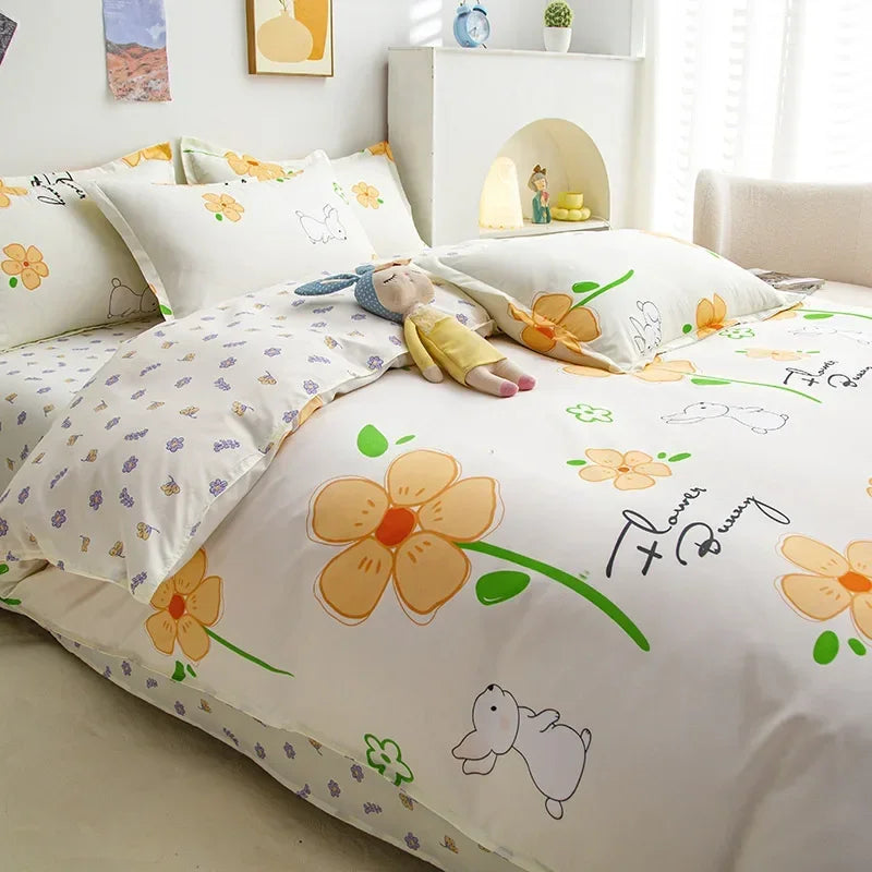 Lovely Cartoon King Size Duvet Cover Set 220x240 Skin Friendly Double Bed Quilt Cover Blanket Comforter Cover and Pillowcase Pi-Mart