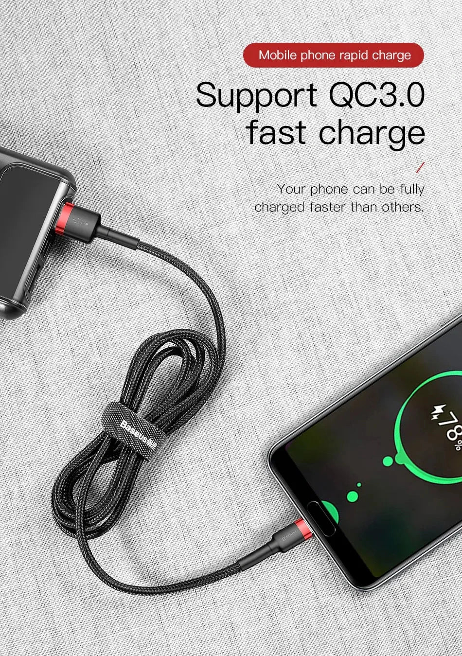 Baseus USB C Cable for oneplus 12 Quick Charge 3.0USB C Cable Fast Charging Cable Type C for Huawei Xiaomi 13 USB-C Charger Wire Pi-Mart