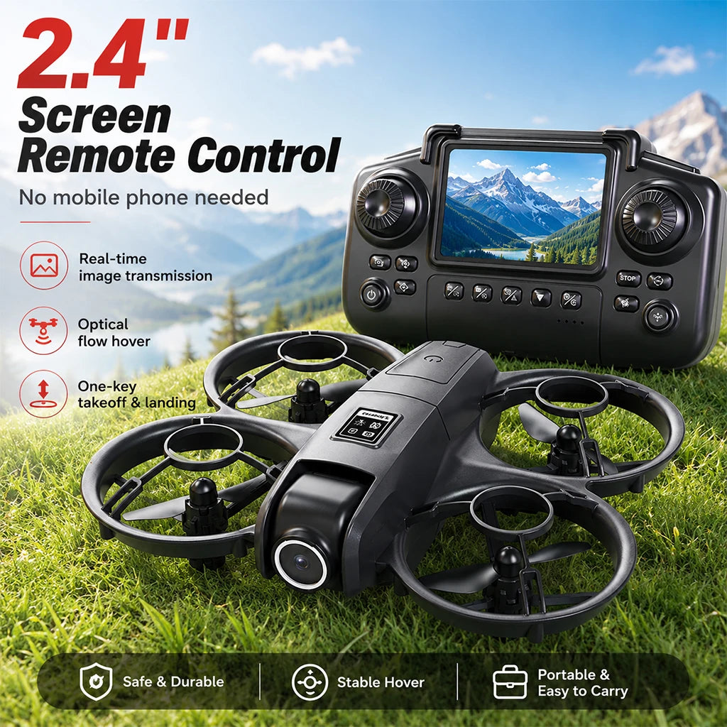 ZNLYRION YL3PK Mini Full Protective Drone With 2.4 Inch Screen Remote Dual Camera Optical Flow Hover 2 Batteries Indoor RC Quadcopter Pi-Mart