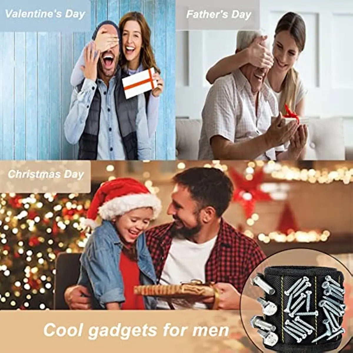 Magnetic Wristband for Holding Screws,Nails，Drilling Bits,Wrist Tool Holder Belts with Strong Magnets,Cool Gadgets for Men, wome Pi-Mart