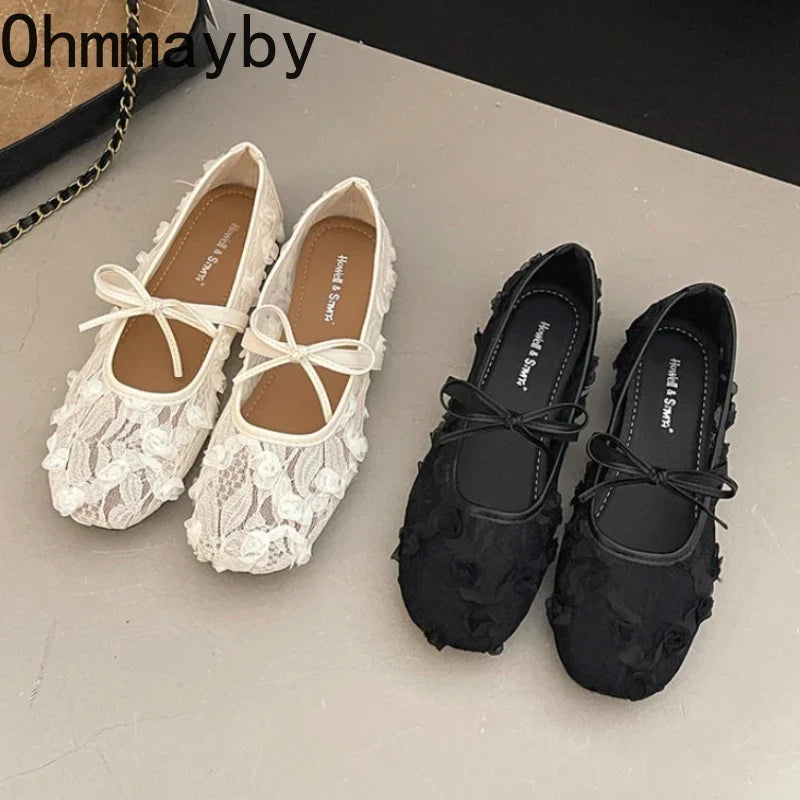 2026 Spring Lace Flower Women Mary Jane Shoes Fashion Slip On Comfort Street Style Soft Sole Female Dress Flats Shoes LadyShow.Store
