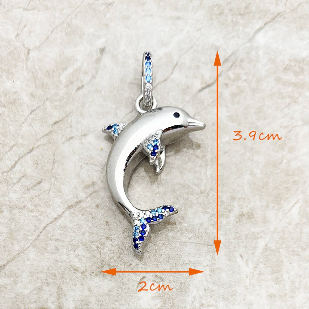 Pendant Dolphin Blue Brand 925 Sterling Silver Glam Jewelry 2023 Europe Style Accessorie Soul Lucky Gift For Woman Pi-Mart