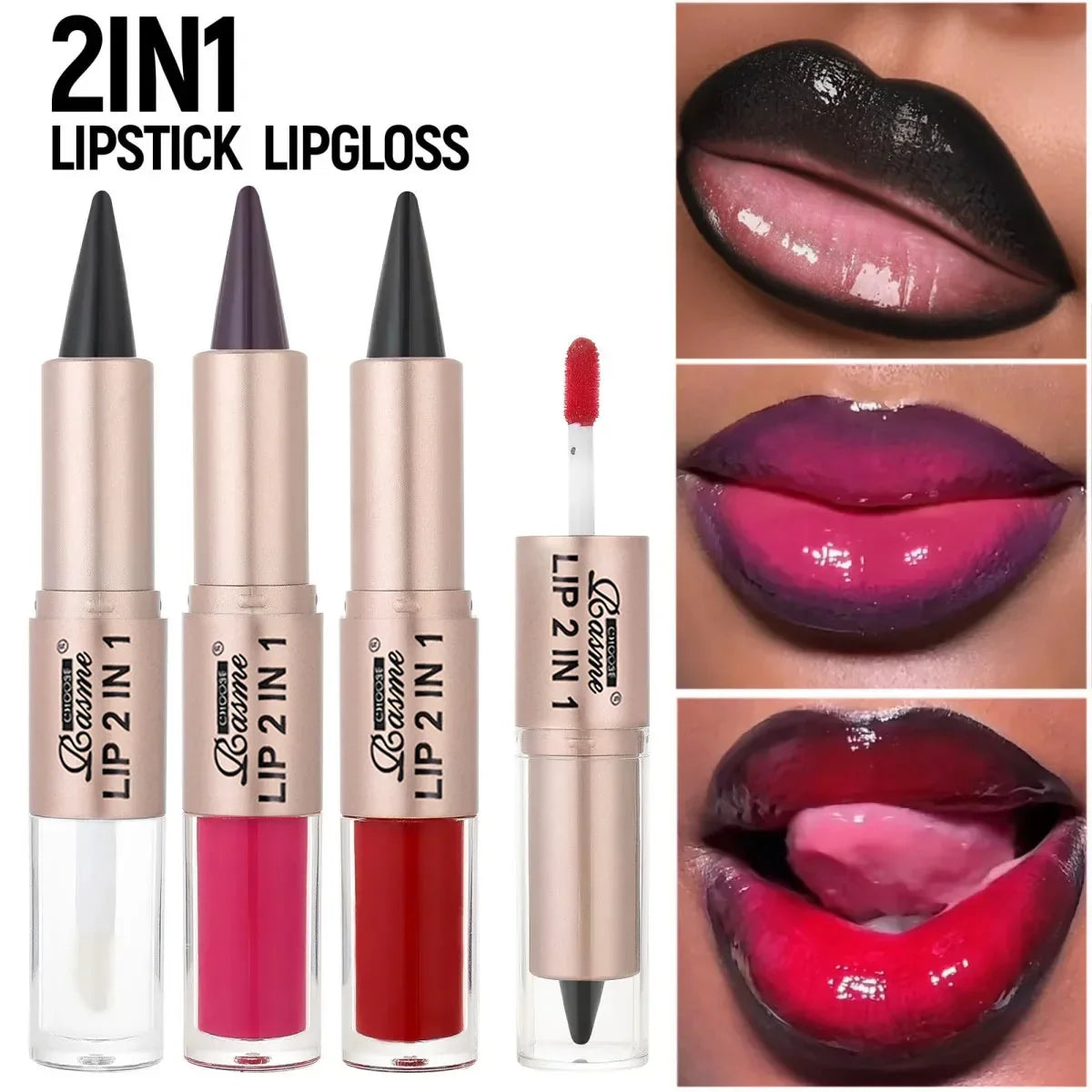 2IN1 Tapered Gradient Lipliner Pen Nude Brown Mirror Glass Lip Gloss Matte Lip Liner Waterproof Lip Contour Non Stick Makeup LadyShow.Store