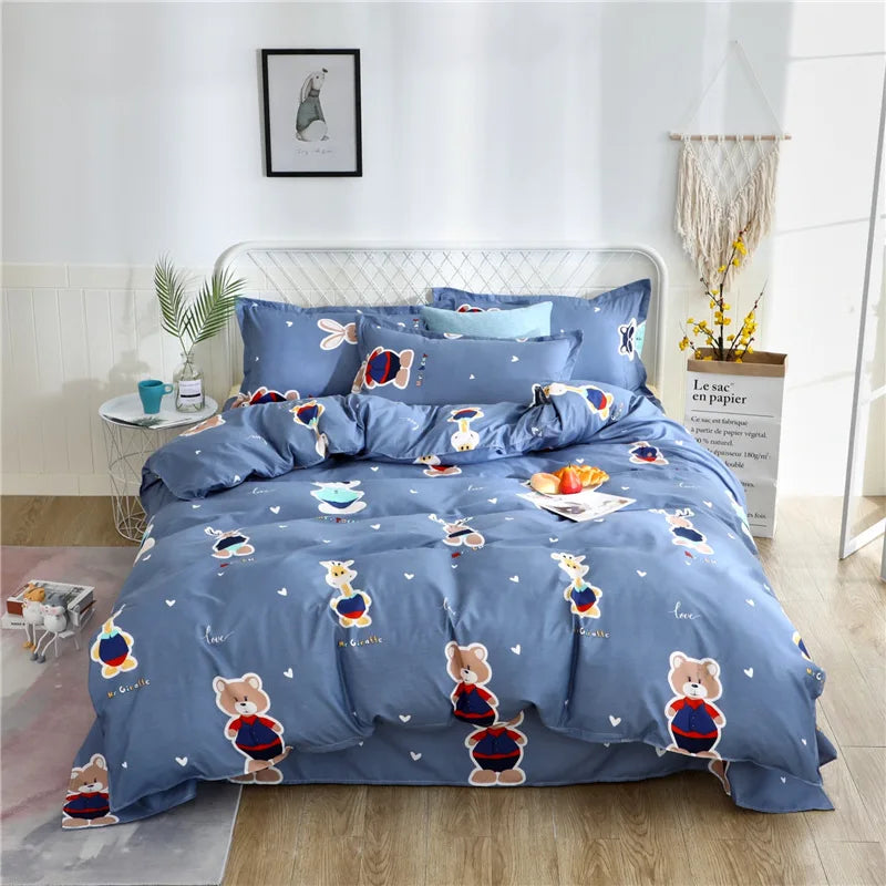 Lovely Cartoon King Size Duvet Cover Set 220x240 Skin Friendly Double Bed Quilt Cover Blanket Comforter Cover and Pillowcase Pi-Mart