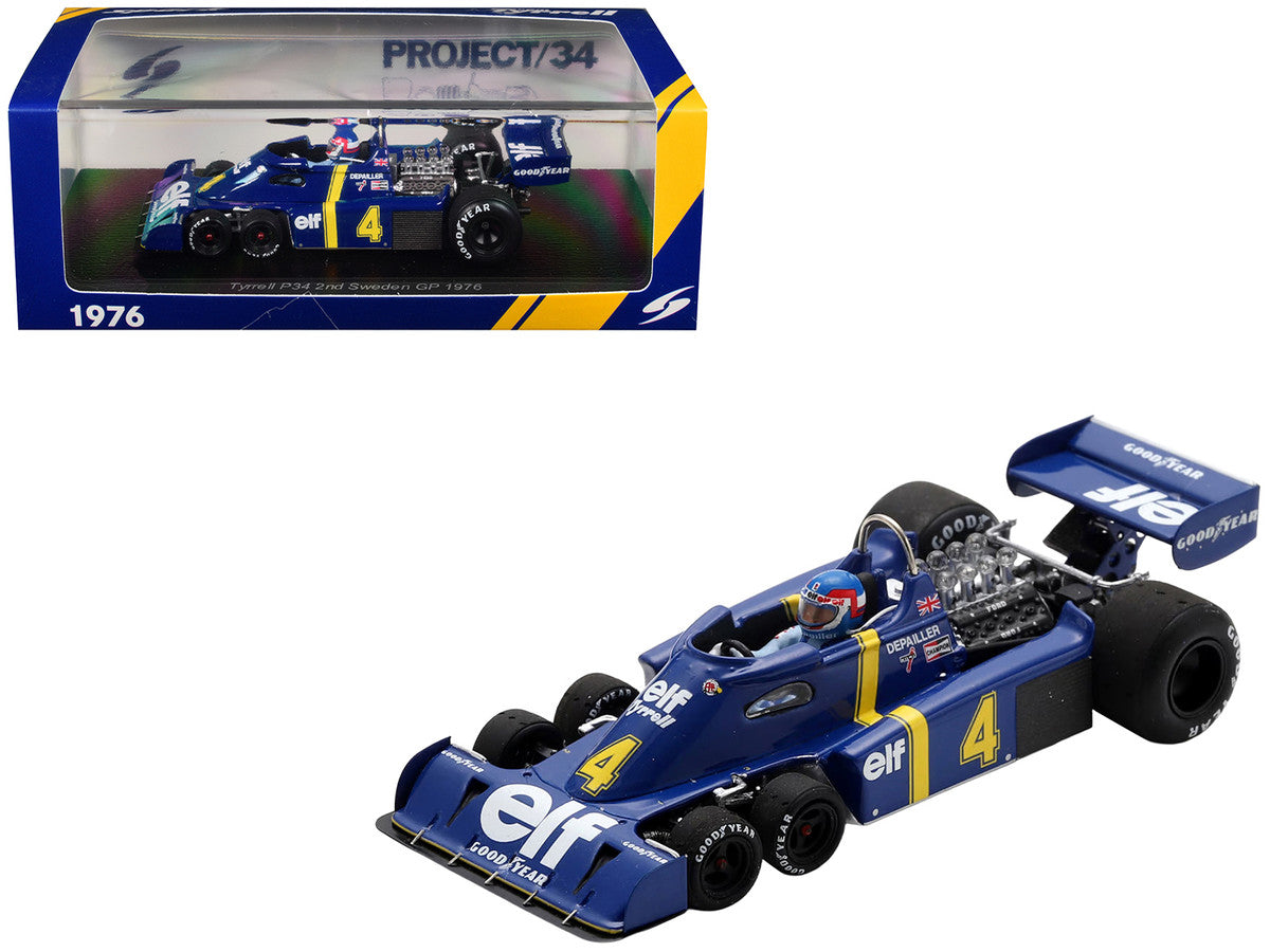 Tyrrell P34 #4 Patrick Depailler 2nd Place Formula One F1 "Swedish GP" (1976) with Driver 1/43 Model Car by Spark LuxuryLifeWay Online Store