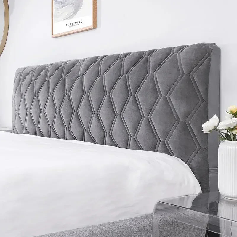 All-inclusive Super Soft Smooth Quilted Head Cover Thicken Velvet Headboard Cover Solid Color Bed Back Dust Protector Cover Pi-Mart