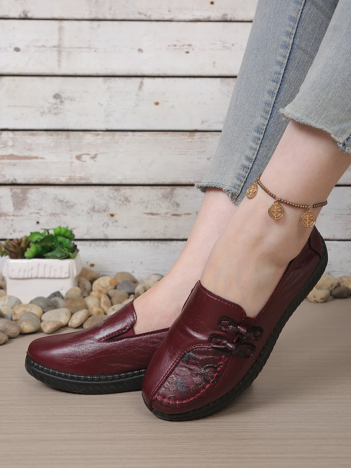 Women's Leather Flat Shoes, Spring and Autumn Women's Loafers, Single Classic Mom Shoes, Anti-Slip Comfortable and Free Shipping Pi-Mart