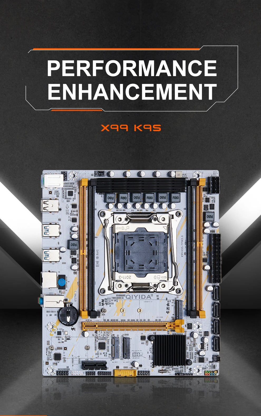 QIYIDA X99 Motherboard LGA2011-3 Slot SATA3.0 USB3.0 NVME M.2 NGFF WIFI Support DDR4 Memory and Xeon E5 V3 V4 Processor TPM14PIN Pi-Mart