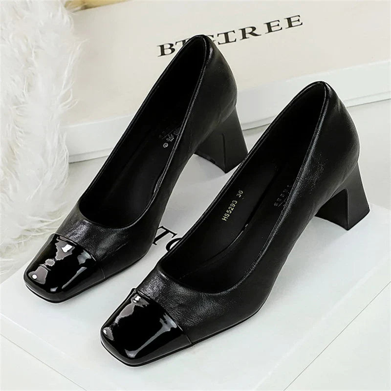 BIGTREE Fashion Patent Leather Women's Pumps Square Toe Stripper Elegant Party Vintage Spring Ladies Shoes Zapatos Mujer LadyShow.Store