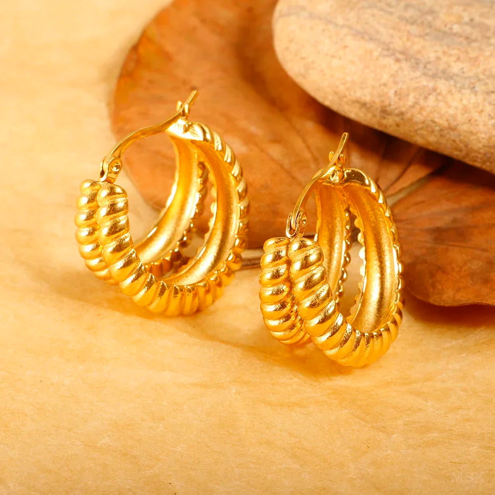 Luxury Shiny Zircon Hoop Earrings for Women Trendy Golden Stainless Steel Wed Ear Geometric Circle Earring Jewelry Pendientes Pi-Mart