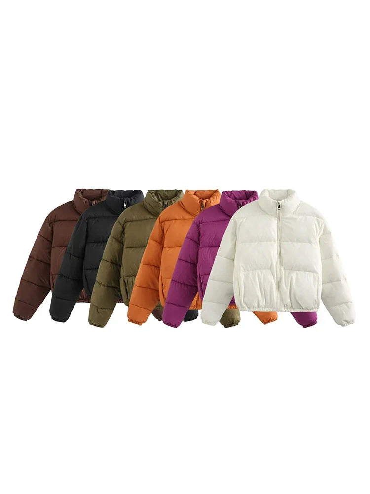 Vintage Women Brown Warm Puffer Jackets 2023 Winter Fashion Ladies Elegant Short Parka Casual Female Chic Green Outerwear LadyShow.Store