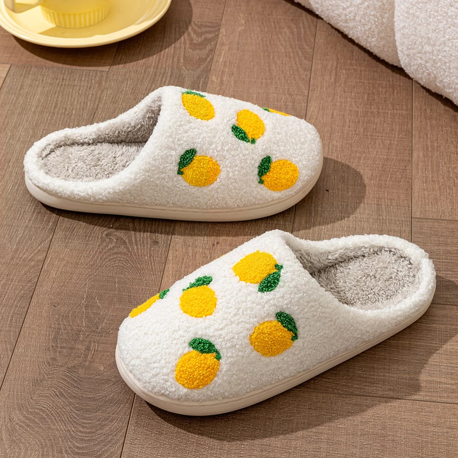 Cute Fruit Women Slippers Winter Indoor Warm Soft Sole Breathable Comfort Anti-slip Bedroom Causal Flat Cotton Shoes LadyShow.Store