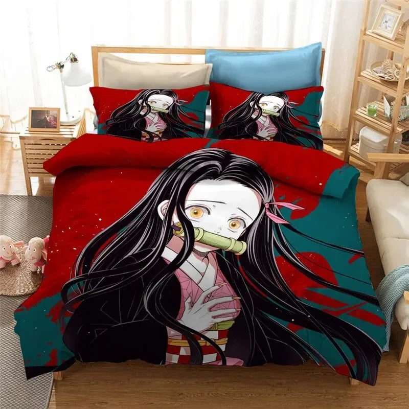 Anime Demon Slayer Duvet Cover Pillowcase 3D Printed Bedding Set Double Twin Full Queen King Adult Kids Bedclothes Quilt Cover Pi-Mart
