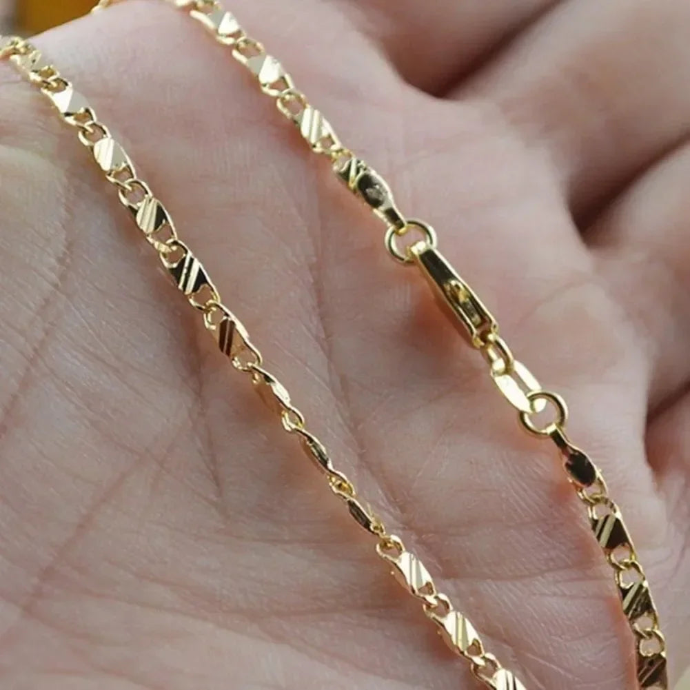 40-75cm 18k Gold Color Charm 2mm Flat Chain Necklaces For Women Men Luxury Fashion Party Wedding Jewelry Pi-Mart